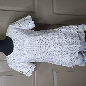 NWOT Polagram white lace over over white short sleeve blouse size small